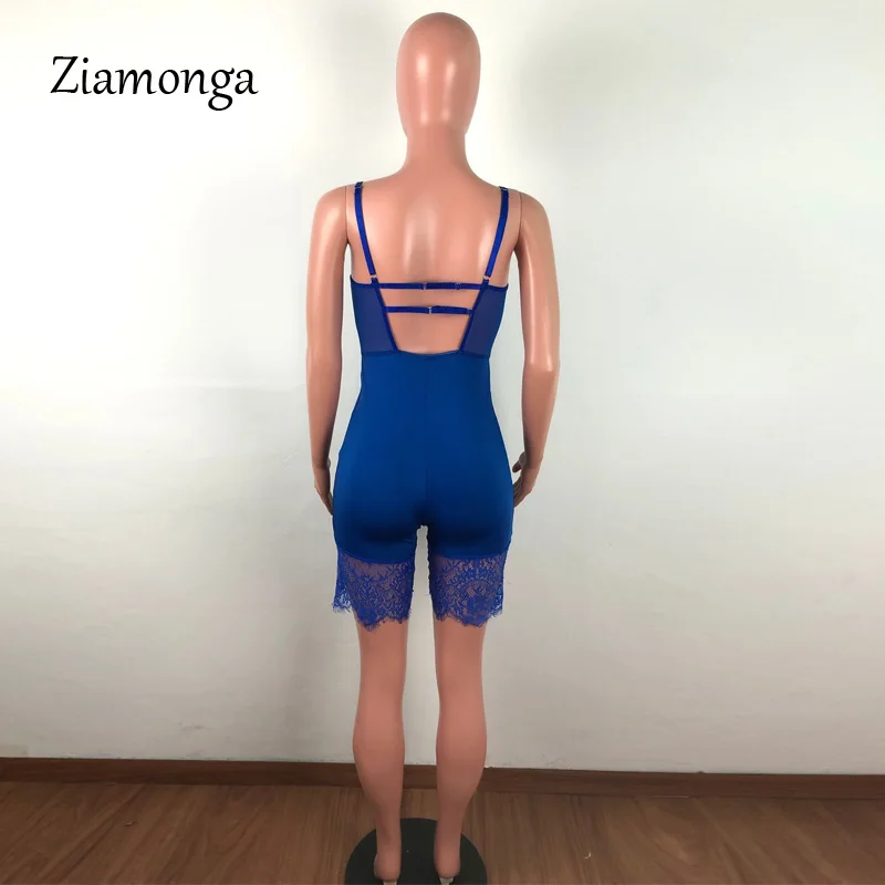 Ziamonga, сексуальный женский комбинезон с открытой спиной на тонких бретельках, прозрачные сетчатые кружевные комбинезоны, вечерние Клубные Комбинезоны