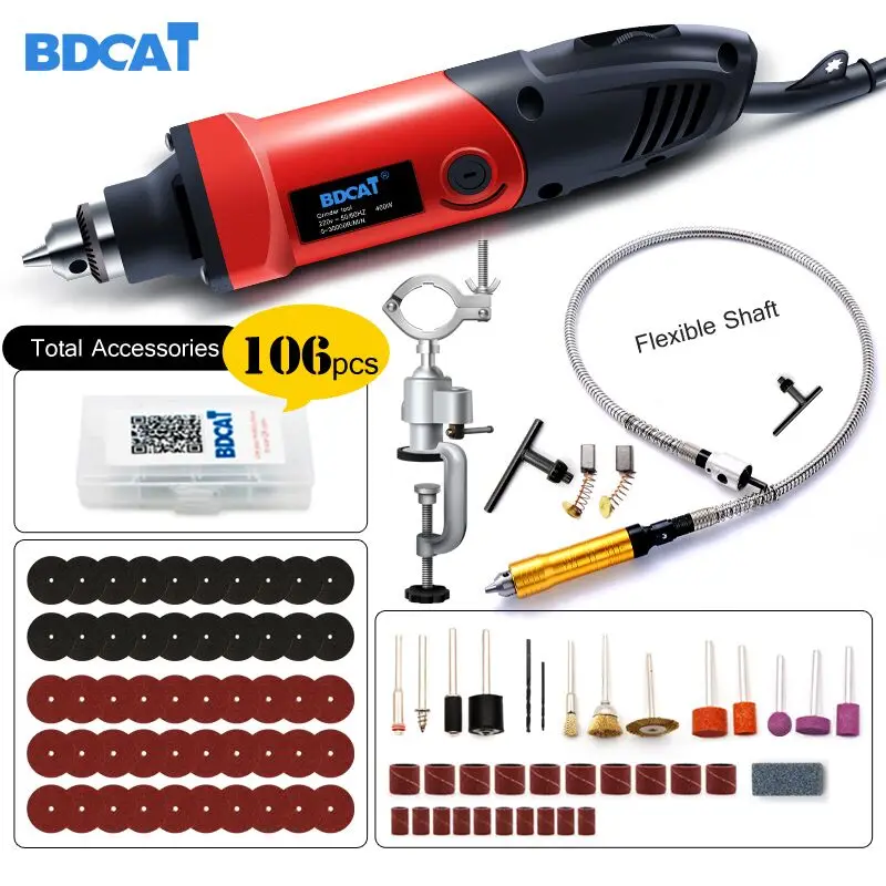 Cena BDCAT 400W mini wiertarka grawer obrotowy narzędzie elektryczne Mini szlifierka kątowa Dremel narzędzie z 0.6 6.5mm elastyczny wałek i akcesoria