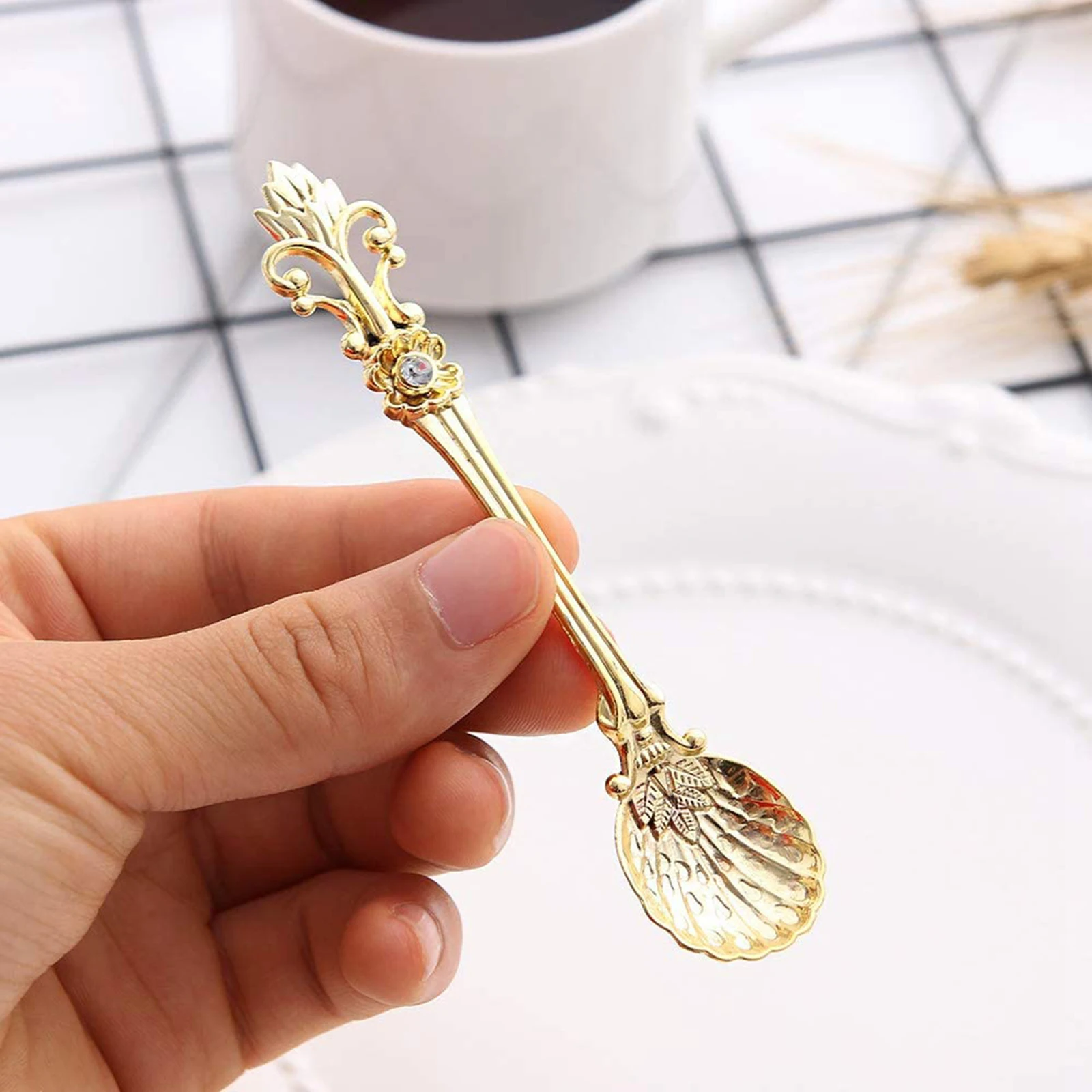 Spoon and Fork Set Spoon Decorative Dessert Spoons Coffee Spoons Golden