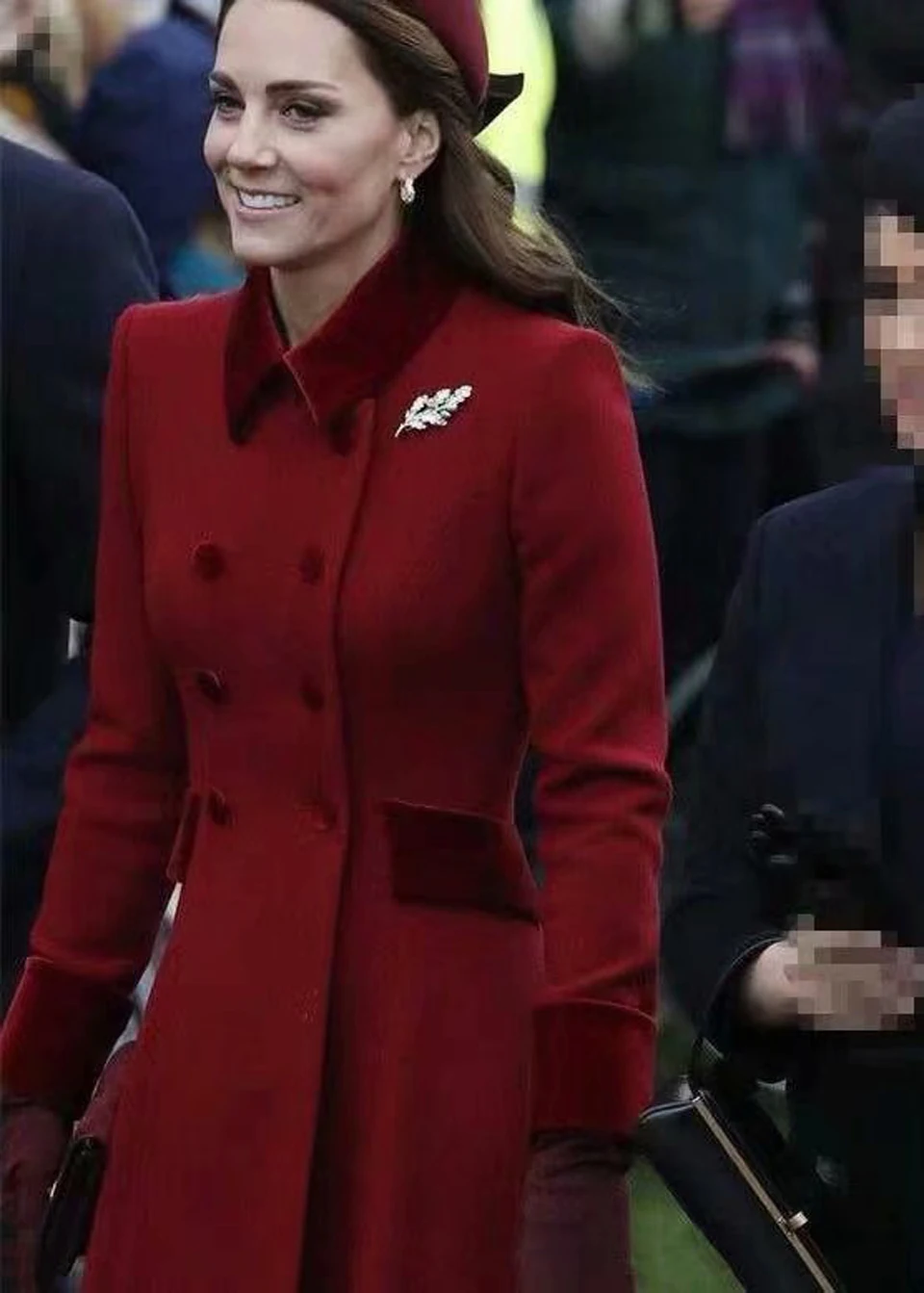 Kate Middleton бархатное двубортное красное шерстяное пальто с длинным рукавом, длинное приталенное пальто, высокое качество, новинка, для женщин