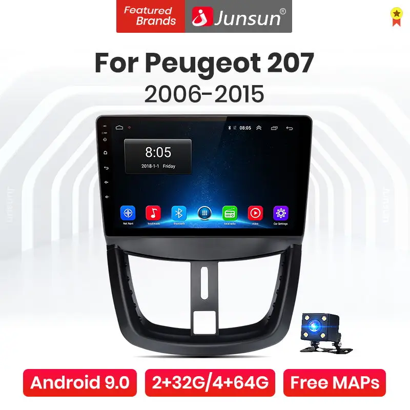 Junsun V1 Pro 4G + 64G Android 9 0 Автомобильный Радио мультимедийный плеер для PEUGEOT 207 2006 2015 GPS