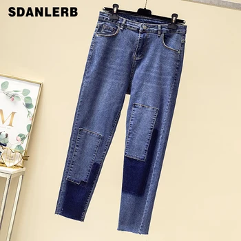 

Big Size Denim Pants Women's New Stitching Elastic Leg Jeans Jeans Mujer Fitting M-4XL