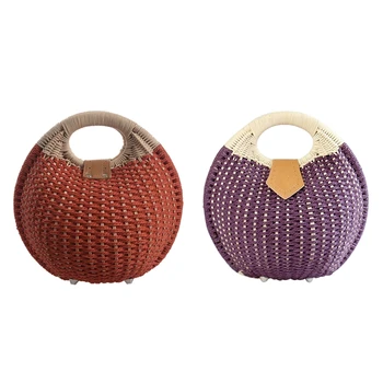 

2pcs Snail's Nest Tote Handbag Summer Beach Bags Woman Straw Bags Women's Handbag Rattan Bag - Orange & Purple
