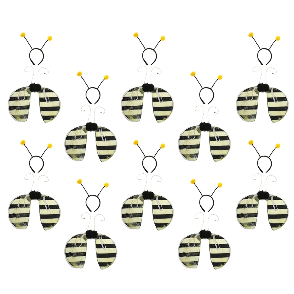 20x Girls Bumble Bee Fairy Wings Honeybee Antenna Headband Costume Accessory