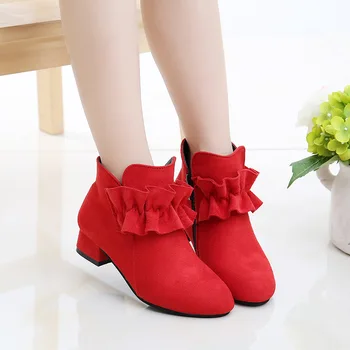 

2019 3-12 Year Fashion Flower High Heel Girls Boots Princess Winter Short Boot Little Girls Snow Child Boots Big Kids Ankle Shoe