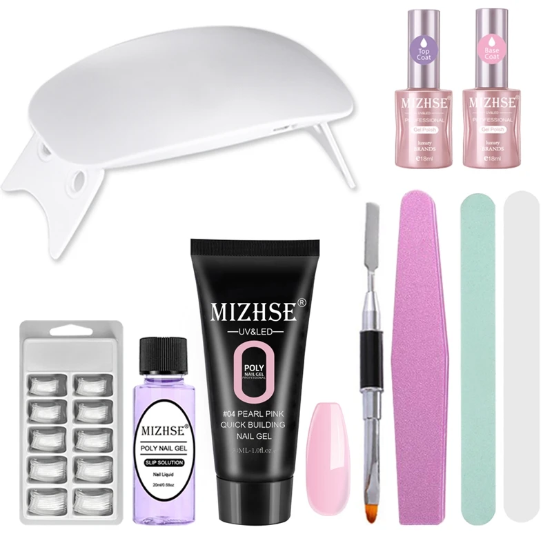 MS-Kits01-P04 MIHZSE термальный поли удлиняет УФ-Гель-лак для ногтей строитель УФ-полигель набор 6 Вт Светодиодный светильник Гель-лак плюс Основа и верхнее покрытие - Цвет: MS-Kits01-P04