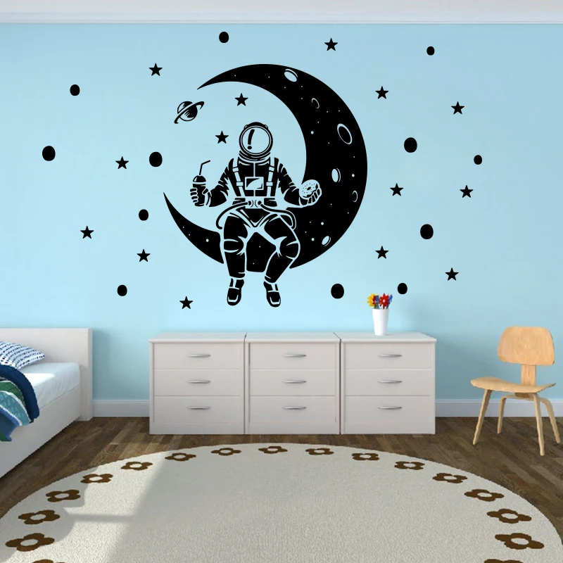 Large Moon Planet Space Astronaut Wall Sticker Baby Nursery Kids Room Rocket Ship Star Outer Space Wall Decal Bedroom Vinyl Deco (3)