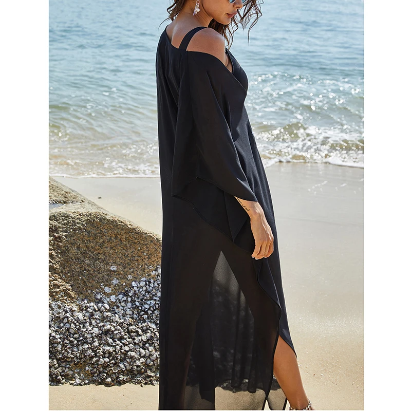 Riseado V-neck Beach Dress Short-sleeved Tunic Cover Up Black Swimwear Women Mesh Beach Cover Up Brazilian Beachwear 2020 Summer