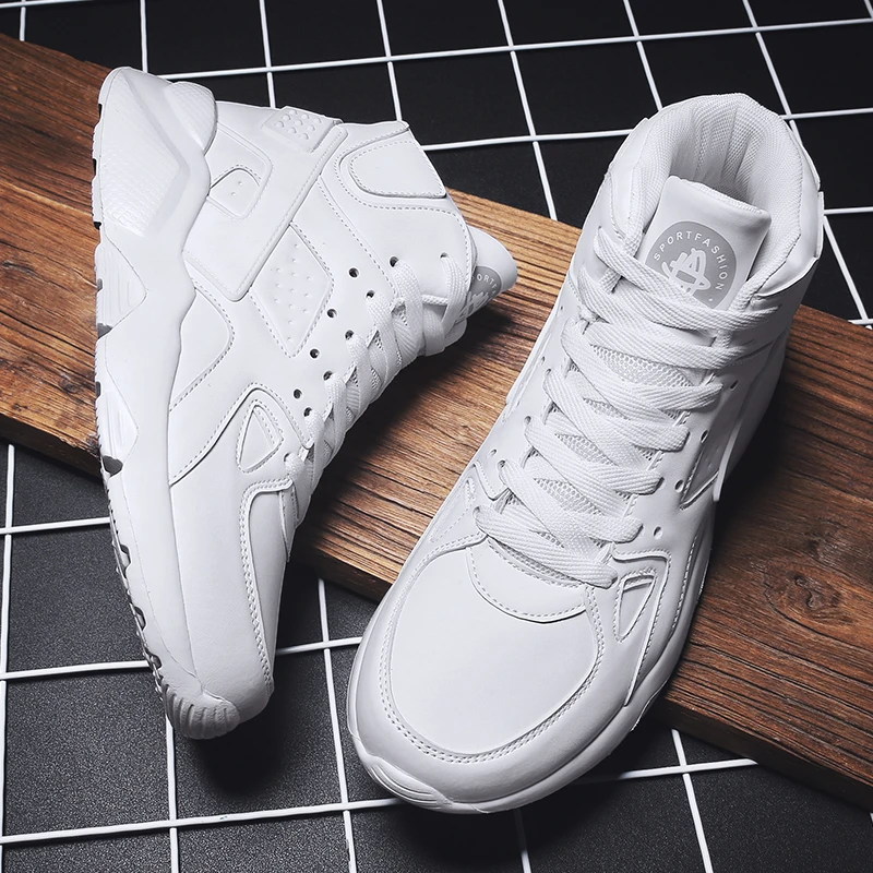 2020 Brand Mens Vulcanized Shoes White Black Sneakers Leather High Top Men Running Shoes Buckle Casual Boots MaleFree Shipping