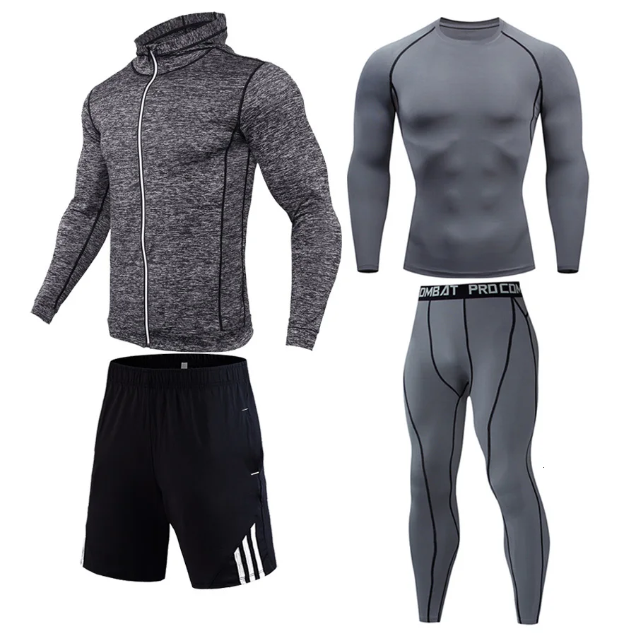 4-piece set Новое модное мужское термобелье мужское длинное осенне-зимнее водолазка комплект Теплые Топы компрессионный спортивный костюм плюс размер S-4XL - Color: 4-piece set