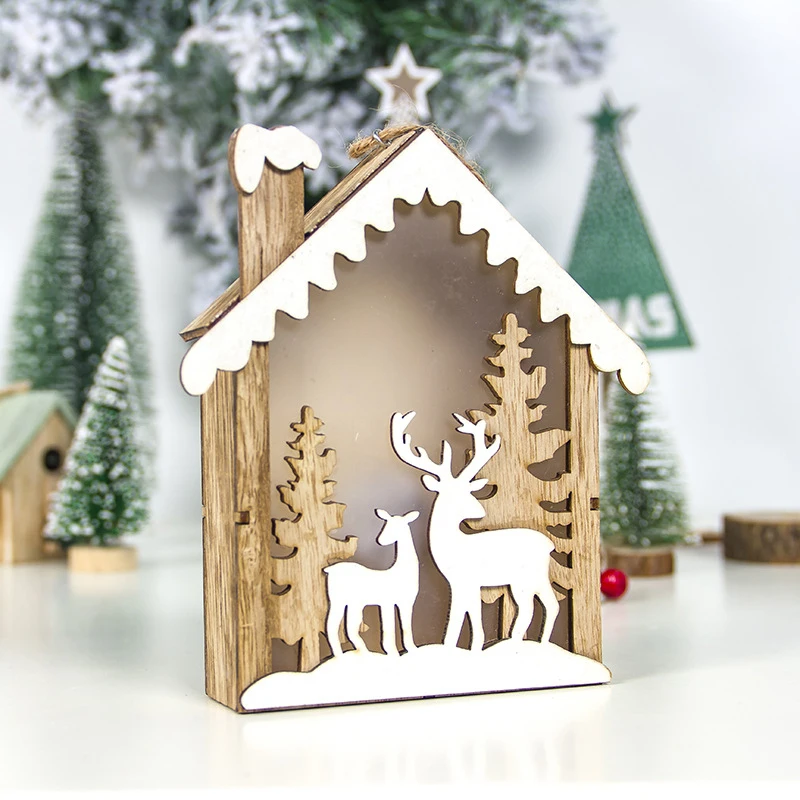 

Christmas Pendant Glowing Cabin Creative Wooden Ornament W/Lights Party Decor