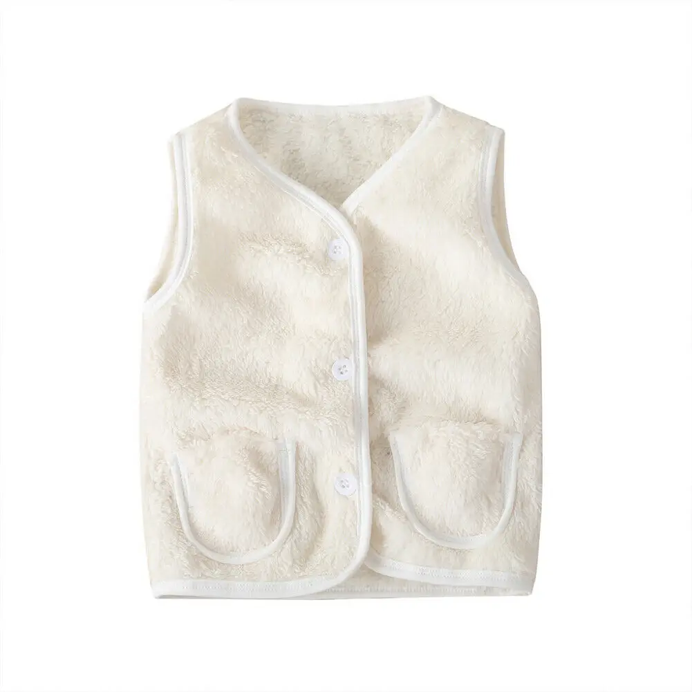 1-6Y Toddler Kids Baby Boy Girl Sleeveless Solid Color Velvet Fur Warm Vest Waistcoat Outwear Children Clothes - Цвет: Бежевый