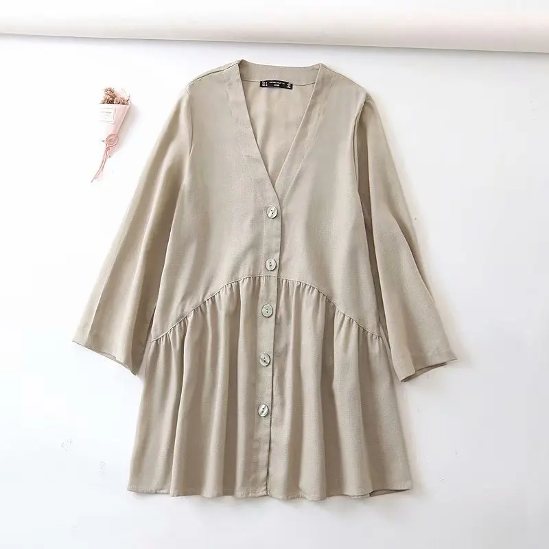 

New arrival XQ8-45-9264 Fashion Button Linen Blouse in Europe and America