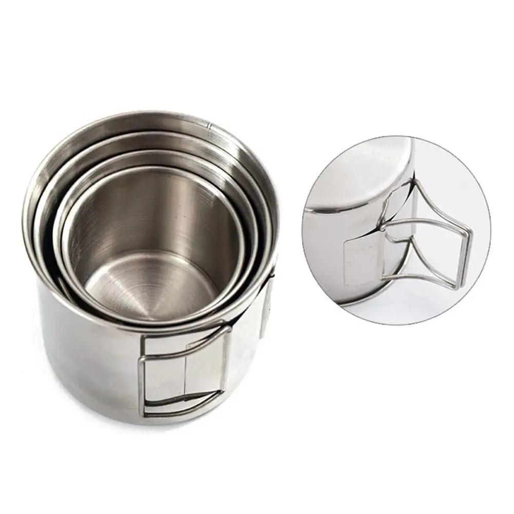 

4pcs Stainless Steel Camping Mug With Handle Reusable Eco-Friendly Cup For Travel Portable Lightweight High Quality