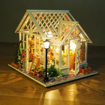 

DIY LED Dollhouse Kit Assembled Miniature Cabin With Furniture Handmade Cottage House With Music Movement For Christmas