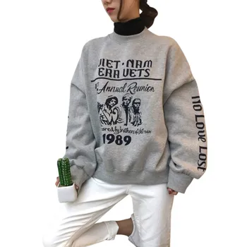 

Autumn Fshion Plus Velvet Women Sweatshirts Thick Loose Lazy Wind Letter Capless Tops Women