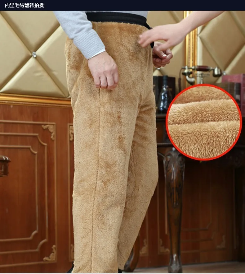 tan pants Men's Winter Super Warm Pants Double Layer Classic Cargo Wool Thicken Baggy velvet Pants Fleece Cotton Trousers For Men Joggers casual slacks