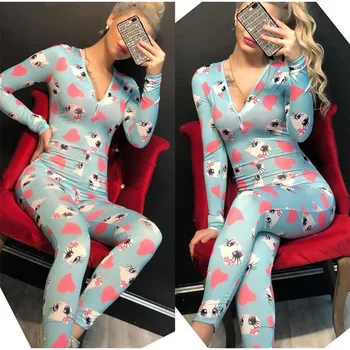 オンライン クリスマスチェック柄ロンパース女性sleepwearlongスリーブロングパンツジャンプスーツセクシーな全体的な大人の女性クリスマスナイトウェアS-2XL