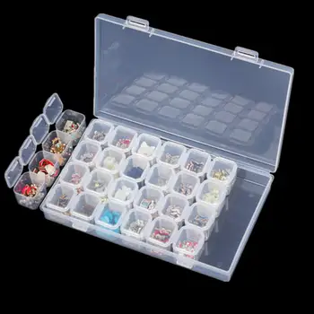 

Transparent 28 Slots Plastic Empty Storage Box Jewelry Display Storage Box Organizer Case Rhinestone Tools