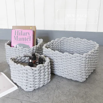 

Nordic Hand-woven Storage Baskets High Quality Thick Cotton Rope Practical Sundries Cosmetic Home Desktop Decoration Organizer