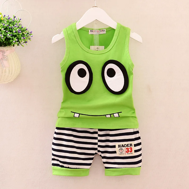 

Baby Boy 2 Piece Sets 2020 Summer Big Eyes Sleeveless Vest + Striped Shorts Infant Clothing Kids Bebes Jogging Suits Tracksuits