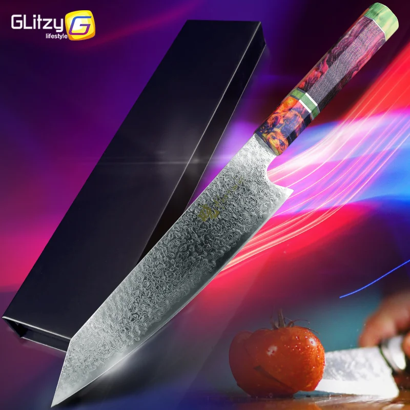  Kitchen Knife 8 Inch Damascus 67 Layers VG10 Core Chef Knife Japanese Damascus Steel Santoku Cleave - 4000290671631