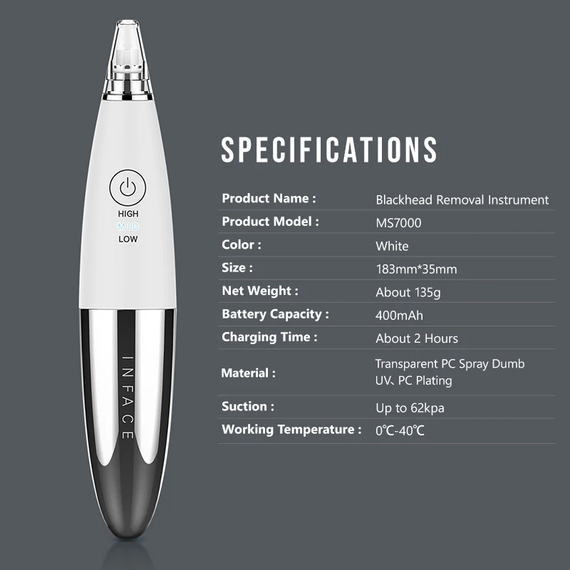 InFace, средство для удаления черных точек, уход за кожей, вакуумное удаление пор, прыщей, вакуумный инструмент для Всасывания Лица, машина для очистки лица, инструмент для красоты