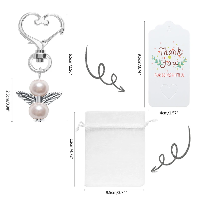 60 Pcs Thank You Favors Angel Keychain Favor Bow Angel Wing Thank You Tag Guest Return Favor for Baby xqmg Party Favors Event
