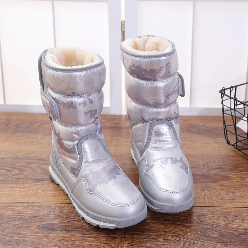 Зимняя Лыжная обувь; Детские лыжные ботинки; уличные ботинки унисекс для сноуборда; шерстяная подкладка - Цвет: Серебристый