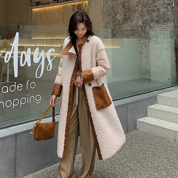 

Real Fur Coat Female Winterlong Duck Down Jacket Women 2020 Korean Vintage 100% Wool Coat Warm Sheep Shearing Fur Top Hiver 9937