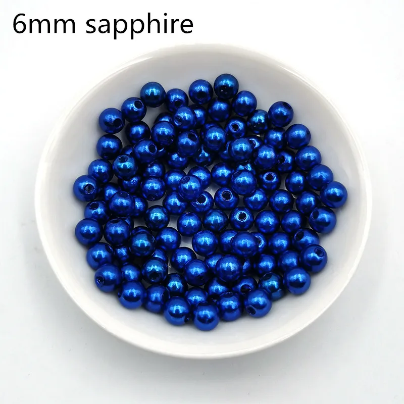 sapphire 200 шт./пакет 6 мм отверстие ABS Круглый искусственный жемчуг бусины для шитья одежды ремесла DIY ювелирное ожерелье ручной работы аксессуары для браслетов - Цвет: sapphire