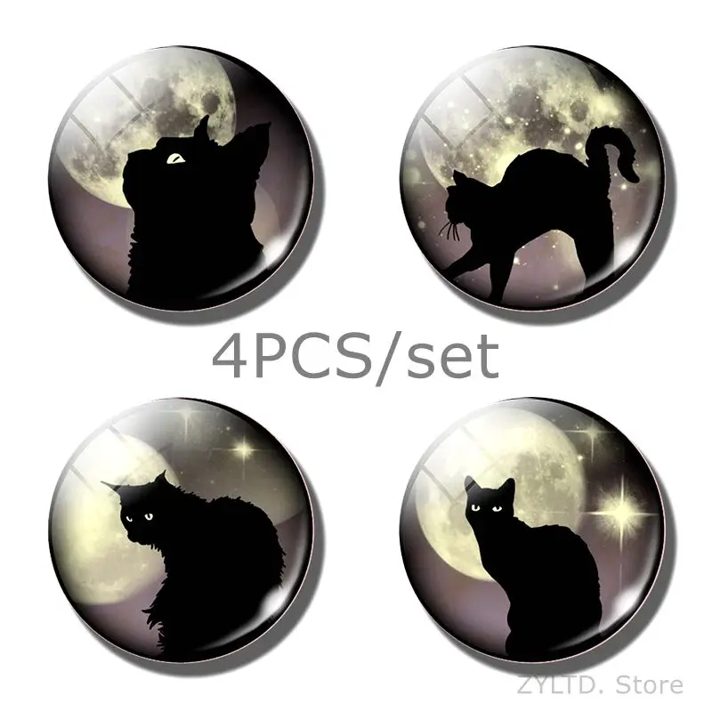 

Cat Fridge Magnet Cute Animal Refrigerator Magnets 4PCS/set Glass Cabochon Message Refrigerator Decoration Sticker Home Decor