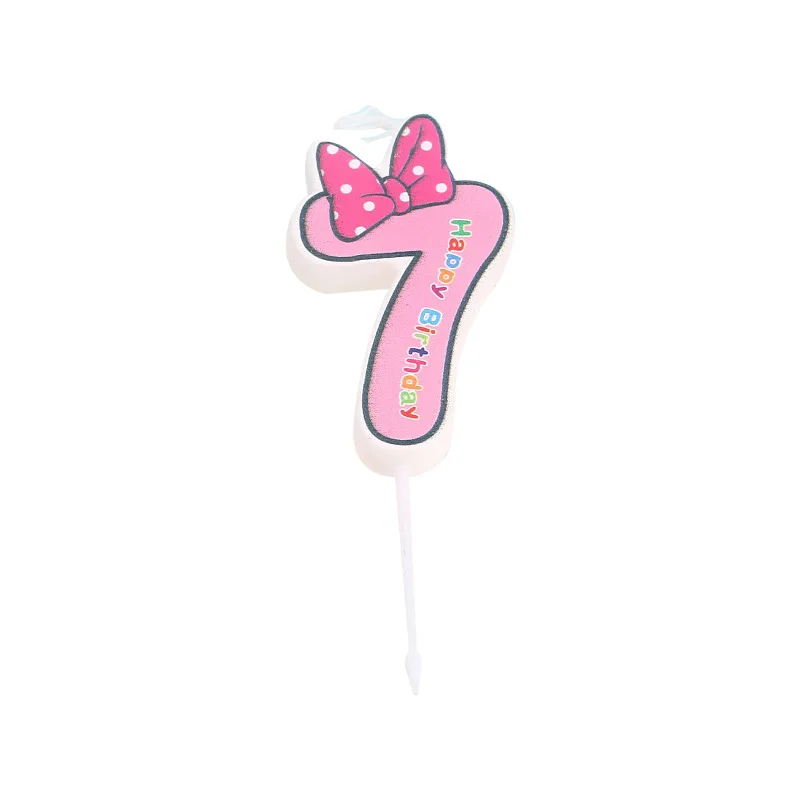 Свечи в форме банта для дня рождения с цифрами от 0 до 9, свечи для кексов, тортов и мышек, свечи для детей, взрослых девочек, вечерние украшения - Цвет: Pink7