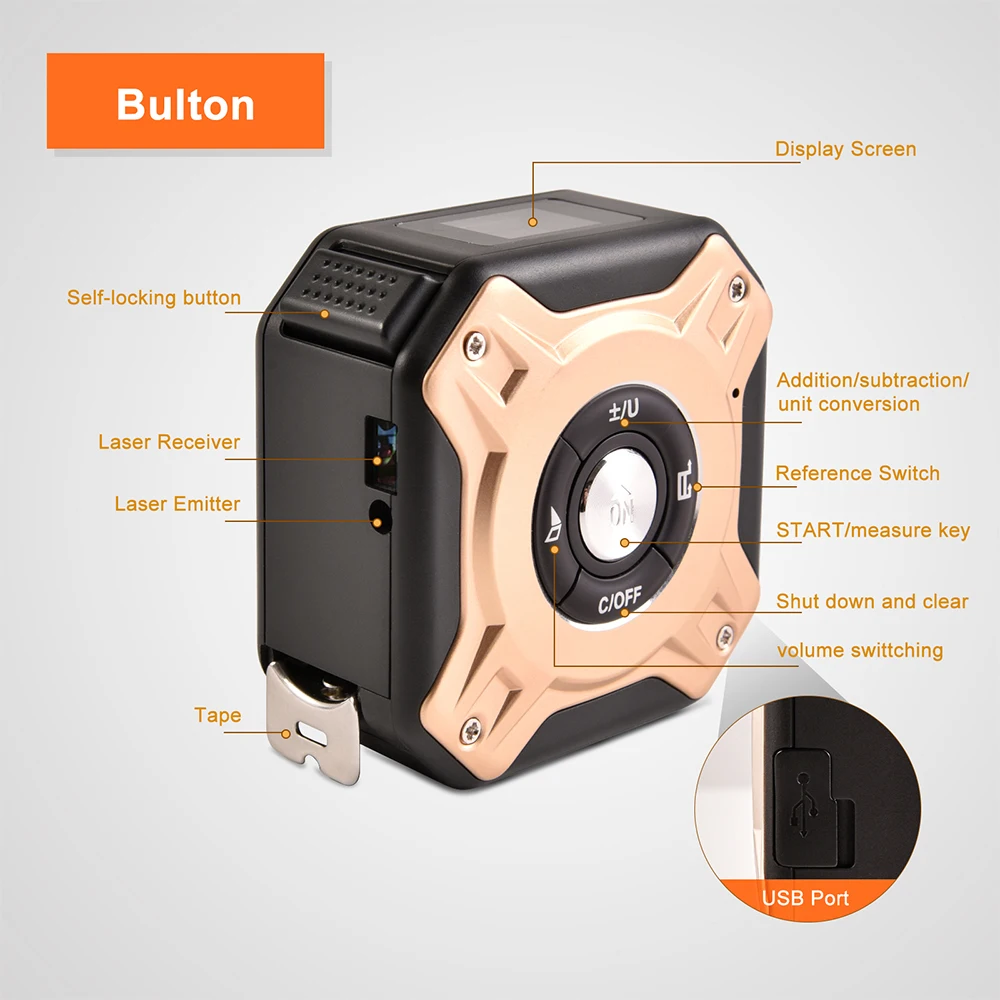 US $20.40 40M Laser Distance Meter Digital Measuring Tape Rangefinder Laser Tape Range Finder Multi Angle Measuring Tool Stainless Tape