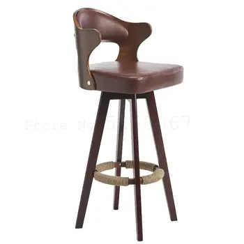 

Bar Chair, Solid Wood, Modern Simple Household Backrest, Rotating Bar Chair, Bar Stool, Milk Tea Coffee Shop, Front Desk Stool