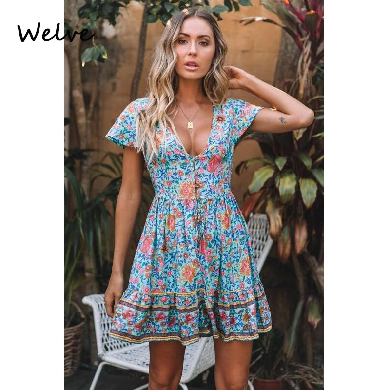 Welve женское платье летнее с принтом Два цвета женский пляжный сарафан