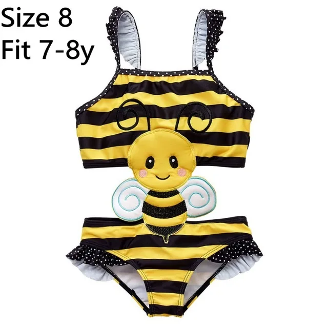 Прямая поставка, детская одежда для купания, Цельный купальник, детская одежда для купания для девочек, купальный костюм с желтой Пчелой, купальный костюм детское бикини, солнцезащитный костюм с рисунком - Цвет: little bee 8T