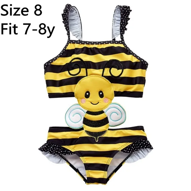 little bee 8T Прямая поставка, детская одежда для купания, Цельный купальник, детская одежда для купания для девочек, купальный костюм с желтой Пчелой, купальный костюм детское бикини, солнцезащитный костюм с рисунком - Цвет: little bee 8T
