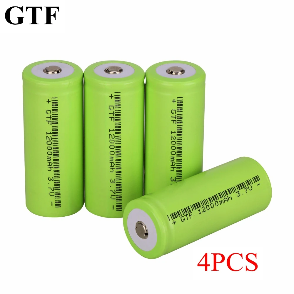 

GTF 4pcs 26650 Battery 3.7V 12000mAh Rechargeable Li-ion Battery for Flashlight electrical tools replace Li-ion Batteries