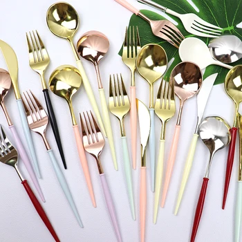 

20cm knives spoons forks Disposable Party Cutlery Tableware Plastic Rose Gold/Silver Wedding Tableware Birthday Dinnerware Sets