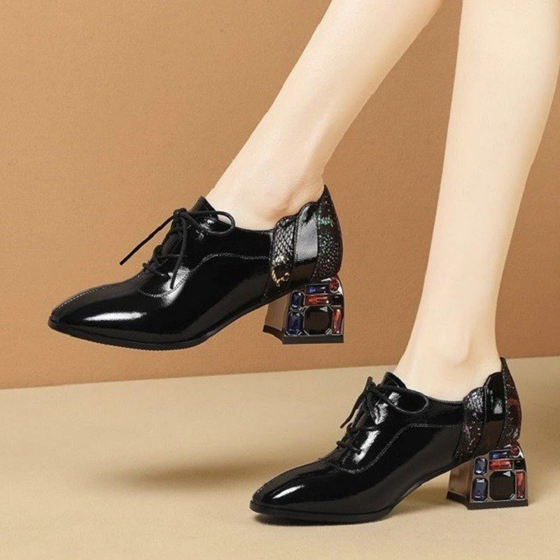 con cordones para mujer, zapatos de vestir de charol con medio de cristal, de retales, para otoño, 8269N, 2020|Zapatos de tacón de mujer| - AliExpress