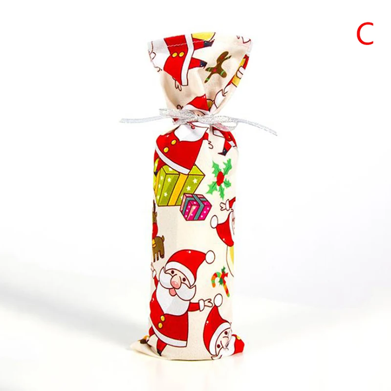 1pc Christmas wine bottle Cover Bag With Ribbon String Holiday Dining Table Party Decor 7 color - Color: G