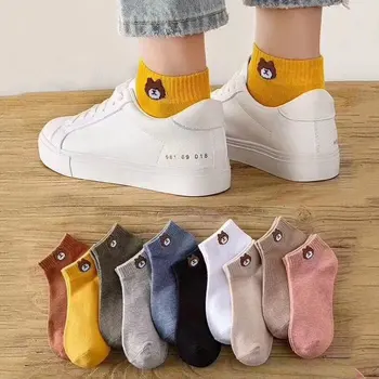 

10pcs/set Leisure Bear Socks Cute Pure Color Korean Style Spring Autumn High Quality Comfortable Breathable Short Socks Set