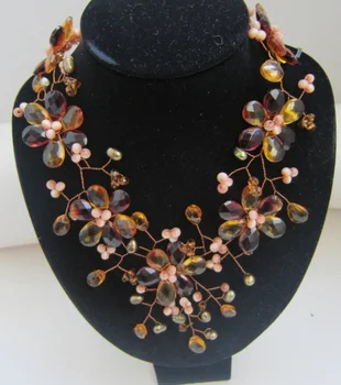 

Fashion Jewelry Handmade Brown Yellow Crystal Wrap Necklace Statement Necklaces for Women