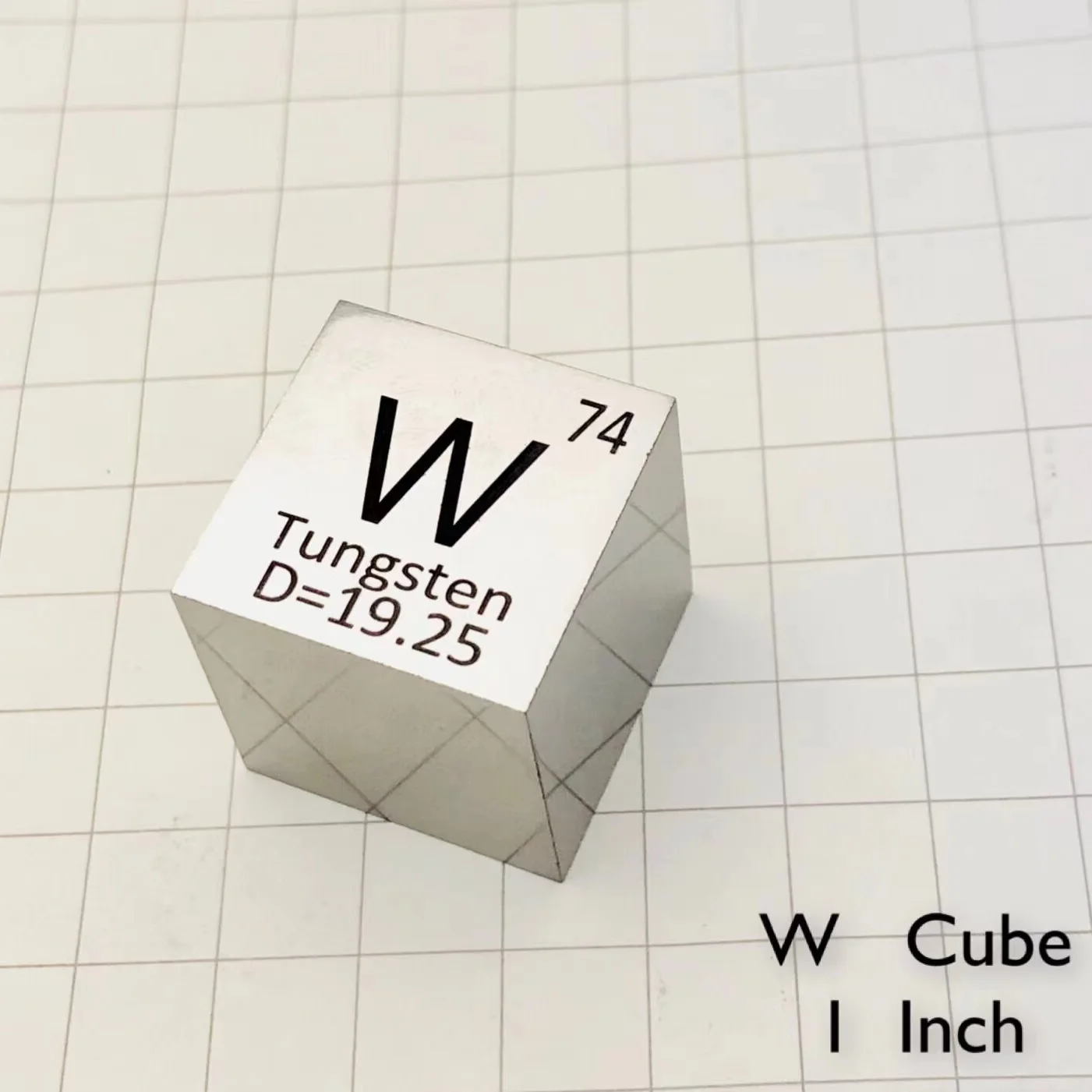 

High Purity Tungsten Metal Mirror Polished Cube, Carved Element, Periodic Table Cub, 25.4mm, 99.95%