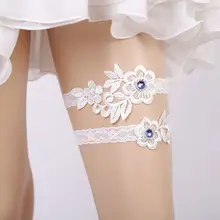 1 пара свадебная Подвязка невесты синий горный хрусталь белый Вышивка цветочные сексуальные подвязки 094B