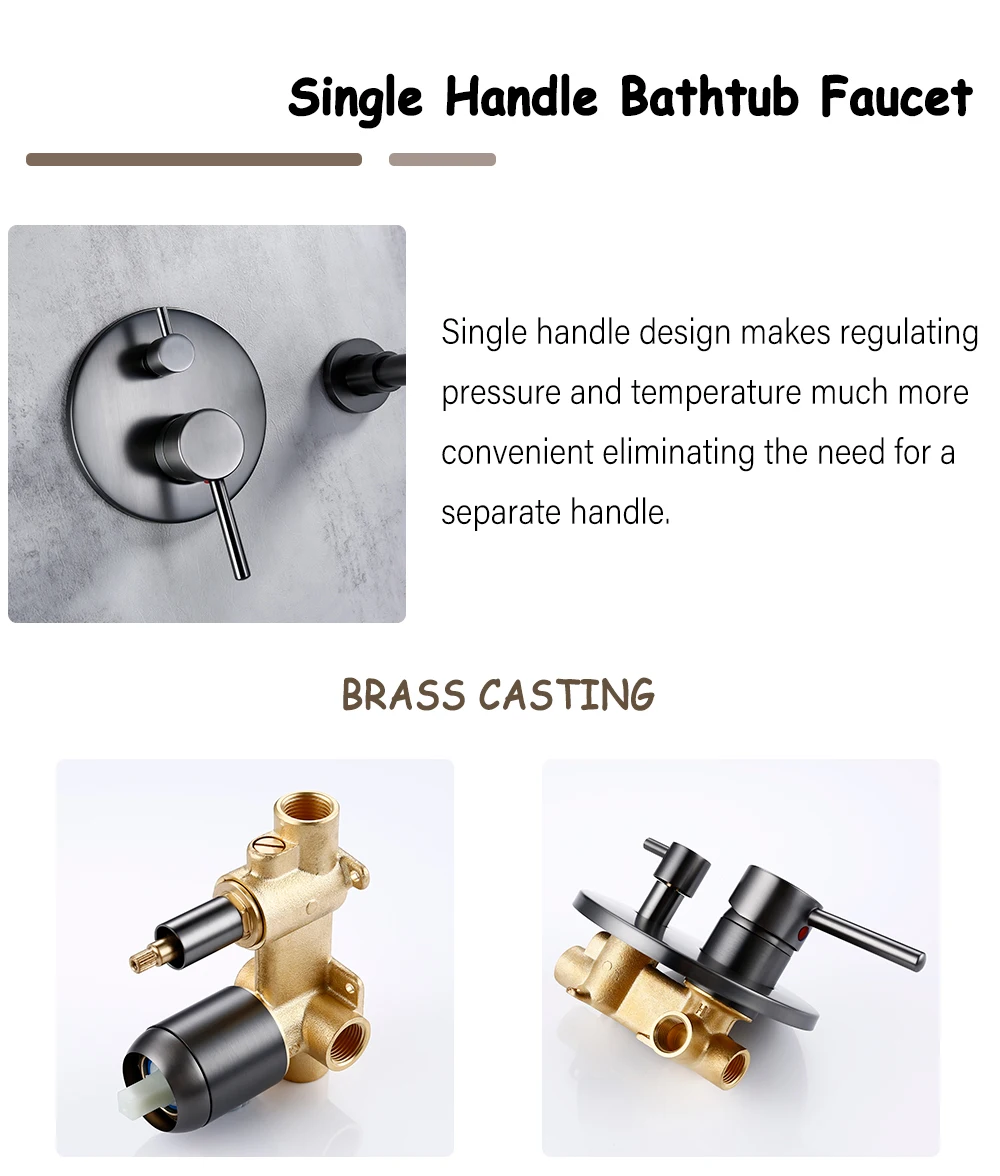 Bathtub Mixer Tap Set Shower Hot And Cold Bathroom Faucet Brushed Stanless Steel Diverter With Wall Mount Spout Handheld Hose