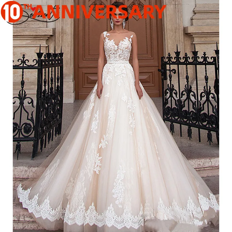

BAZIIINGAAA Simple Silky Organza Wedding Dress Lace Flowers Appliques Pattern V-neck Floor-Length Spring Summer Autumn Wedding