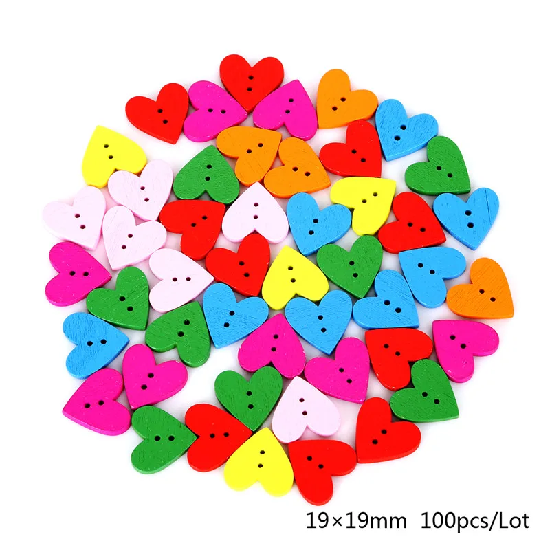 04 19x19mm 100pcs 100 шт. пентаграмма/бабочка/цветок/Сердце Форма деревянные два отверстия кнопки смешивания цвета DIY ремесла детские игрушки Швейные аксессуары для одежды - Цвет: 04 19x19mm 100pcs