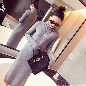 

Winter Sexy Women Solid Mini Dress Warm Cowl Neck Knit Stretchable Elasticity Long Sleeveless Dress Slim Fit Sweater Dress